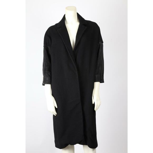 KAUFMANFRANCO Black Leather Sleeve Long Coat Size M - Picture 3 of 12